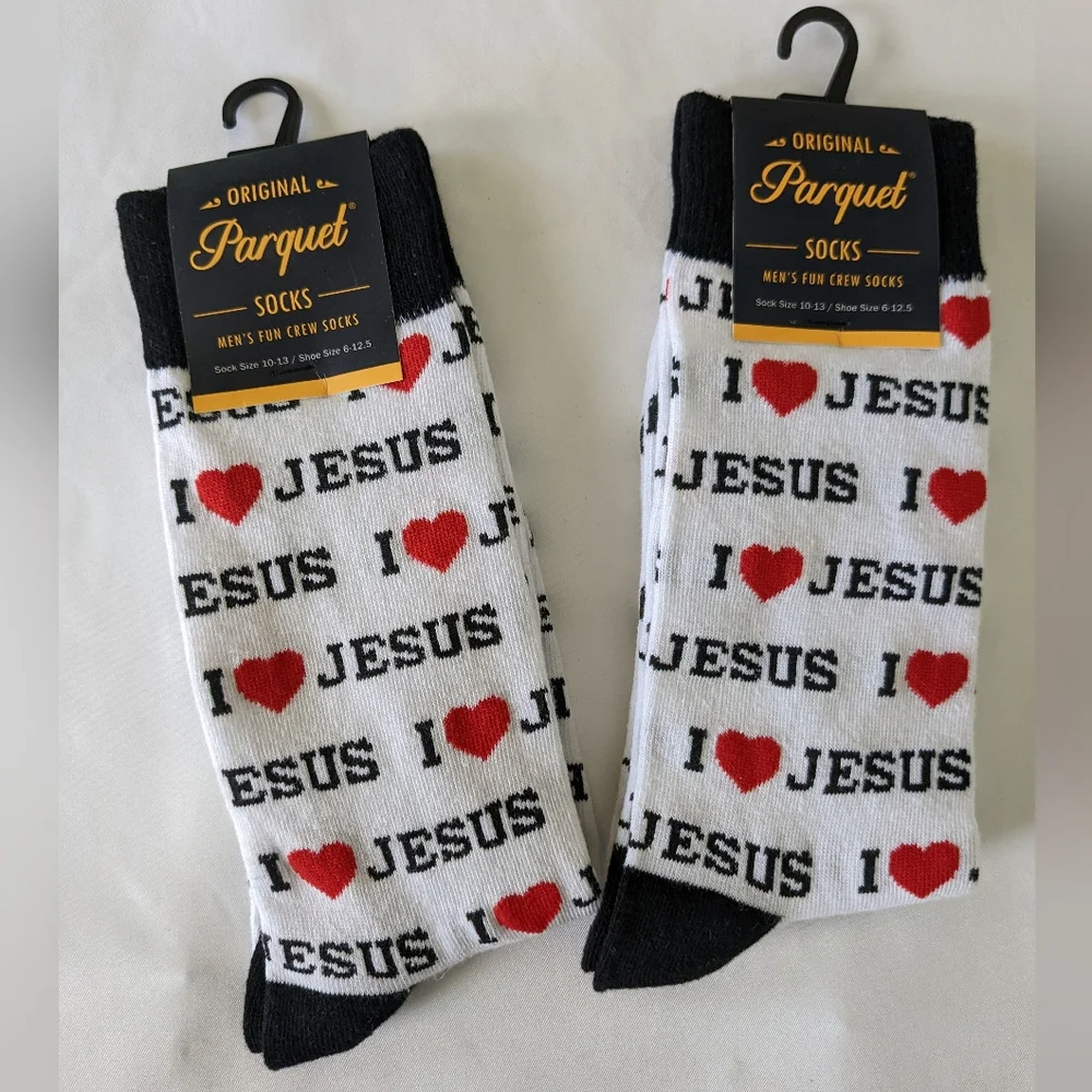 Novelty Socks I Love Jesus Imprint Christian Spiritual Inspiration 2 Pai…